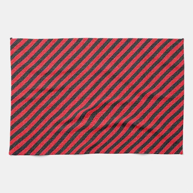 Thin Black and Red Diagonal Stripes Towel (Horizontal)
