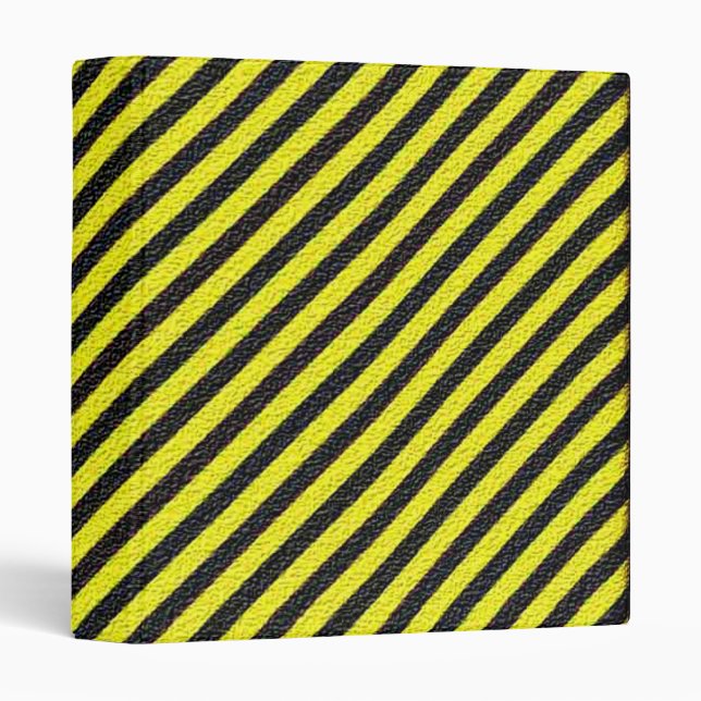 Thin Black and Yellow Diagonal Stripes 3 Ring Binder (Front/Spine)