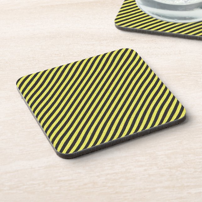 Thin Black and Yellow Diagonal Stripes Beverage Coaster (Left Side)
