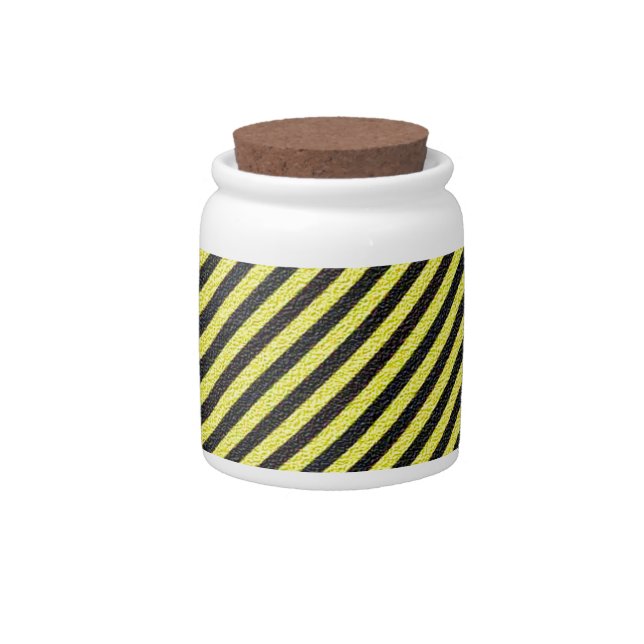 Thin Black and Yellow Diagonal Stripes Candy Jar (Front)