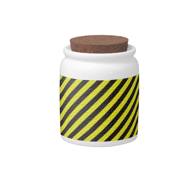 Thin Black and Yellow Diagonal Stripes Candy Jar (Front)