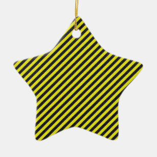 Thin Black and Yellow Diagonal Stripes Ceramic Ornament