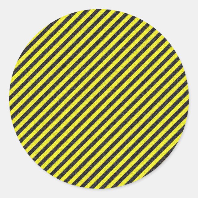 Thin Black and Yellow Diagonal Stripes Classic Round Sticker (Front)