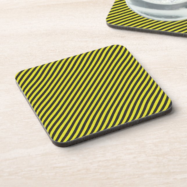 Thin Black and Yellow Diagonal Stripes Drink Coaster (Left Side)
