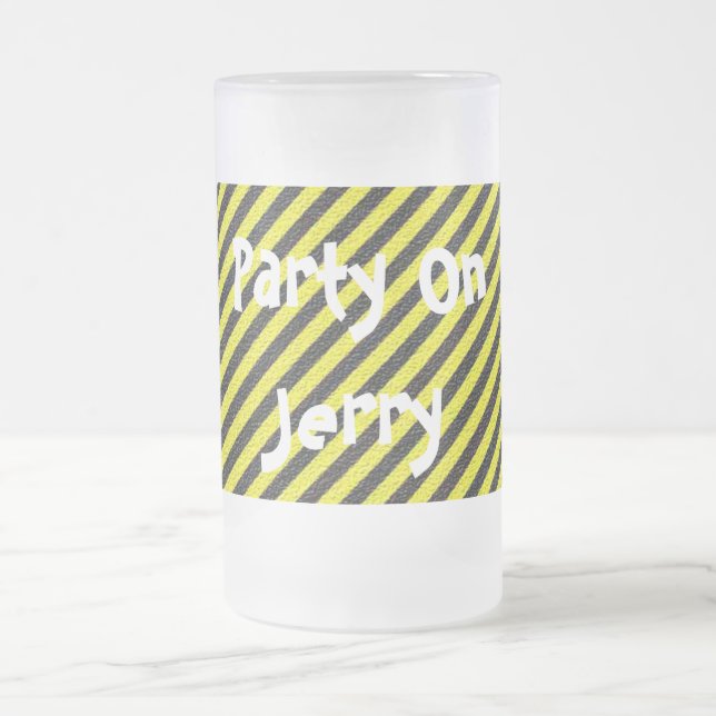 Thin Black and Yellow Diagonal Stripes Frosted Glass Beer Mug (Center)