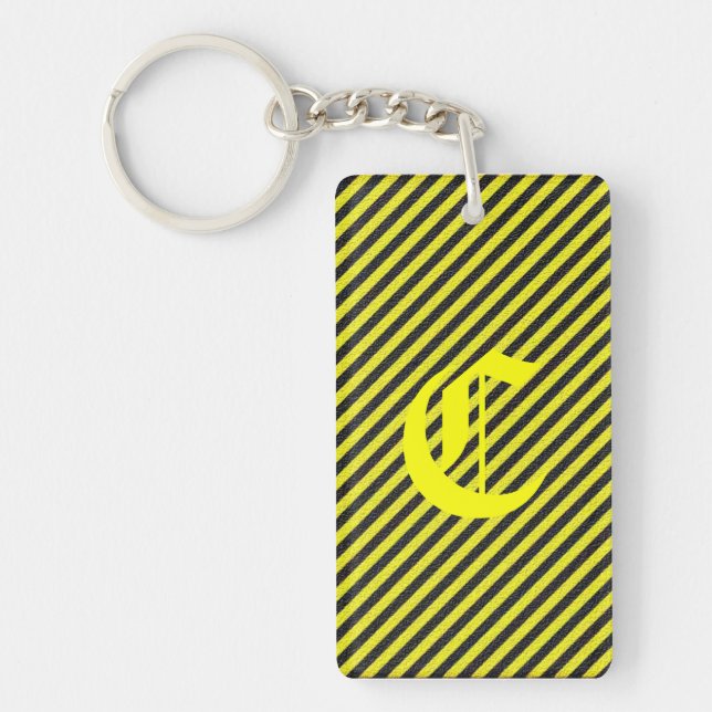 Thin Black and Yellow Diagonal Stripes Keychain (Front)
