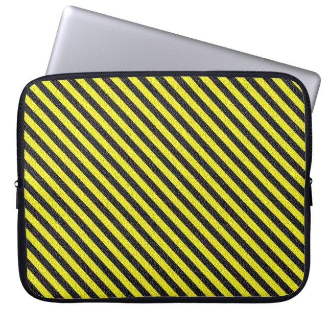 Thin Black and Yellow Diagonal Stripes Laptop Sleeve (Front)