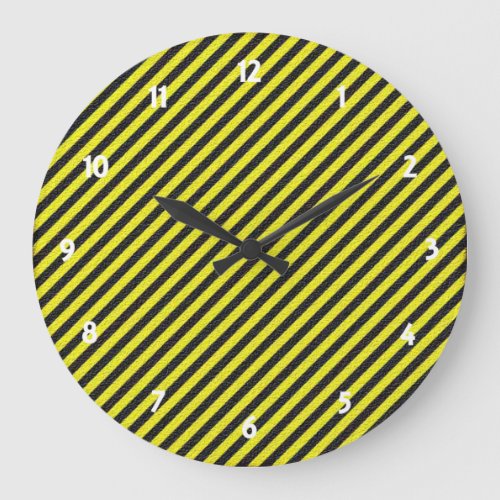 Thin Black and Yellow Diagonal Stripes Large Clock