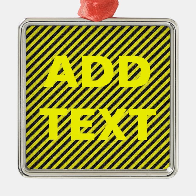 Thin Black and Yellow Diagonal Stripes Metal Ornament (Front)