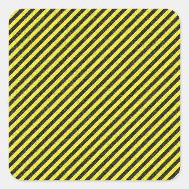 Thin Black and Yellow Diagonal Stripes Square Sticker (Front)