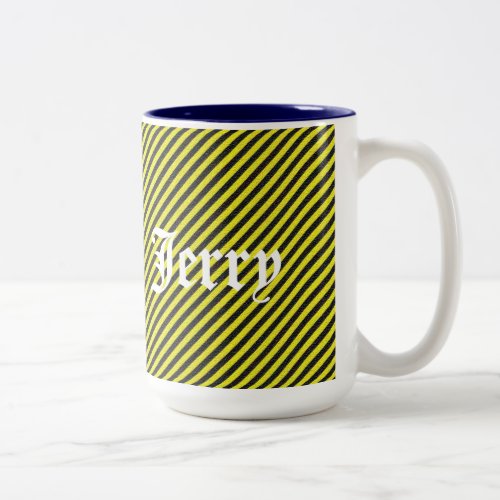 Thin Black and Yellow Diagonal Stripes Two_Tone Coffee Mug