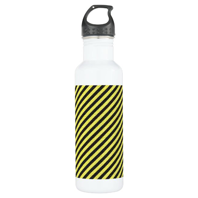 Thin Black and Yellow Diagonal Stripes Water Bottle (Front)