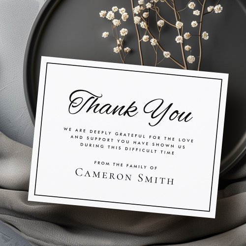 Thin black border sympathy thank you card