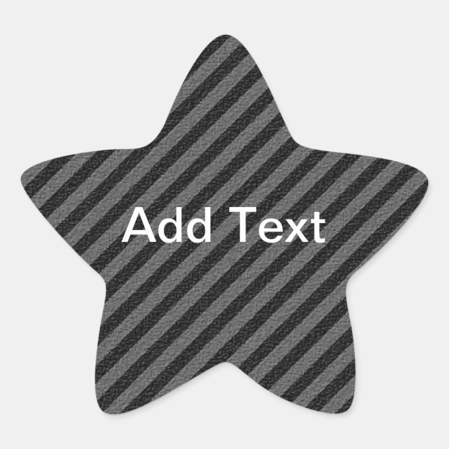 Thin Black Gray Diagonal Stripes Your Text Star Sticker (Front)