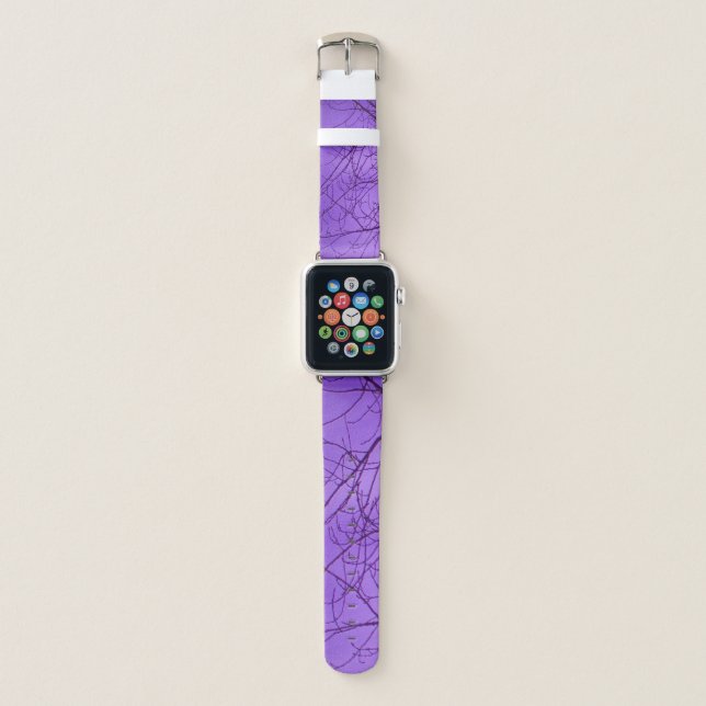 Thin Black Lines in Abstract Pattern on Purple Apple Watch Band (Front)