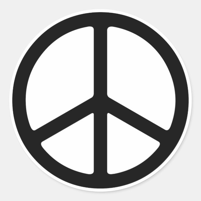 Thin Black on White Peace Symbol Classic Round Sticker (Front)