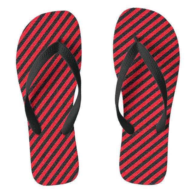 Thin Black & Red Diagonal Stripe Adult Flip Flops (Footbed)