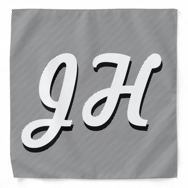 Thin Black & White Stripes | Retro-Styled Initials Bandana (Front)