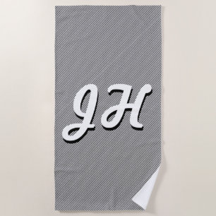 Thin Black & White Stripes   Retro-Styled Initials Beach Towel