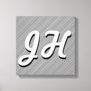 Thin Black & White Stripes Retro-Styled Initials Canvas Print
