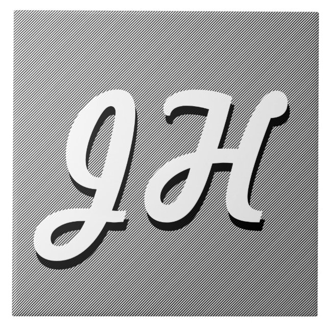 Thin Black & White Stripes | Retro-Styled Initials Ceramic Tile (Front)