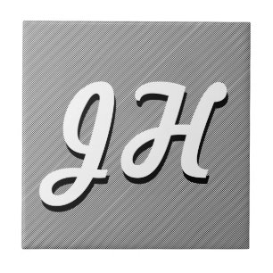 Thin Black & White Stripes Retro-Styled Initials Ceramic Tile