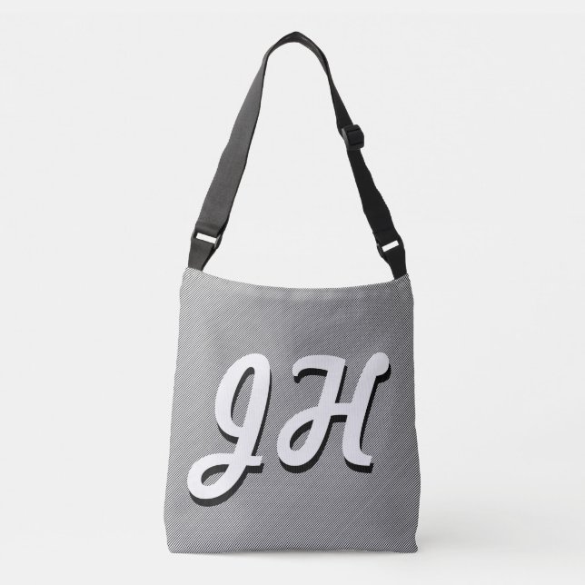 Thin Black & White Stripes | Retro-Styled Initials Crossbody Bag (Front)