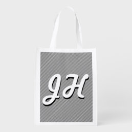 Thin Black &amp; White Stripes | Retro-Styled Initials Grocery Bag