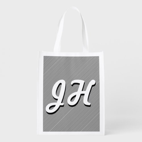Thin Black  White Stripes  Retro_Styled Initials Grocery Bag