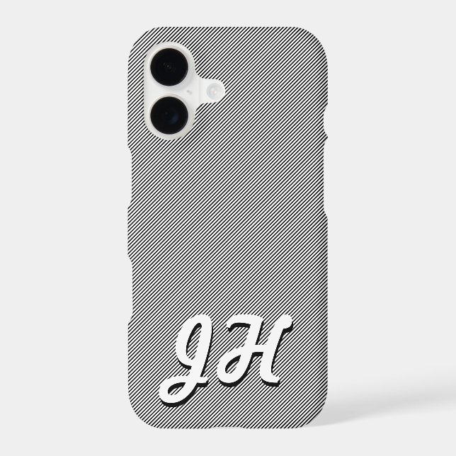 Thin Black & White Stripes | Retro-Styled Initials Iphone Case (Back)