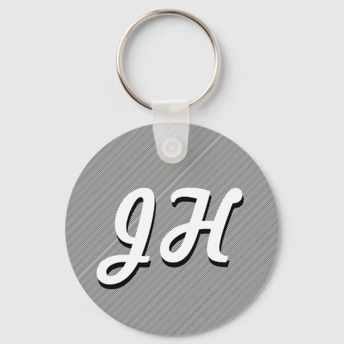 Thin Black  White Stripes  Retro_Styled Initials Keychain