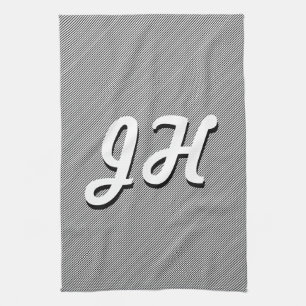 Thin Black & White Stripes   Retro-Styled Initials Kitchen Towel