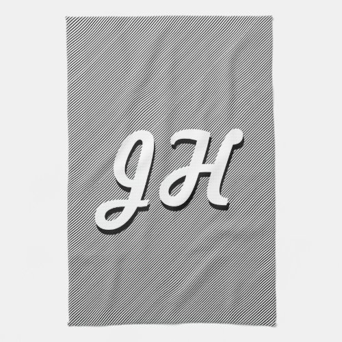 Thin Black  White Stripes  Retro_Styled Initials Kitchen Towel