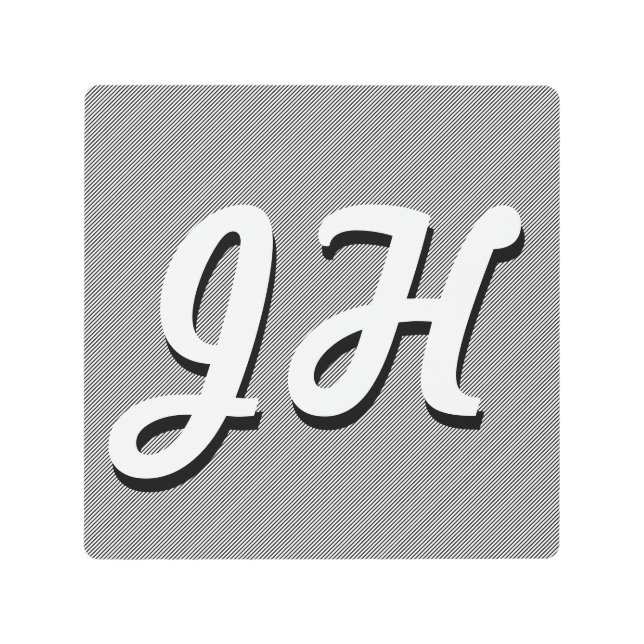 Thin Black & White Stripes | Retro-Styled Initials Metal Print (Front)