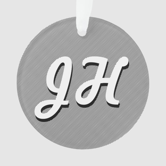 Thin Black & White Stripes | Retro-Styled Initials Ornament (Front)