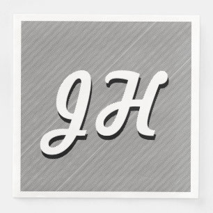 Thin Black & White Stripes   Retro-Styled Initials Paper Dinner Napkins