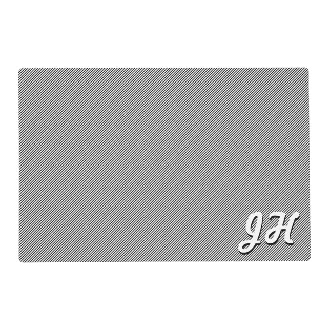Thin Black & White Stripes | Retro-Styled Initials Placemat (Front)