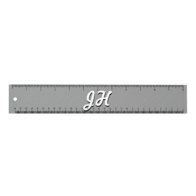 Thin Black & White Stripes | Retro-Styled Initials Ruler (Front)