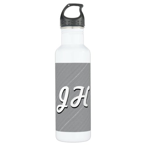 Thin Black  White Stripes  Retro_Styled Initials Stainless Steel Water Bottle