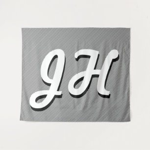 Thin Black & White Stripes Retro-Styled Initials Tapestry