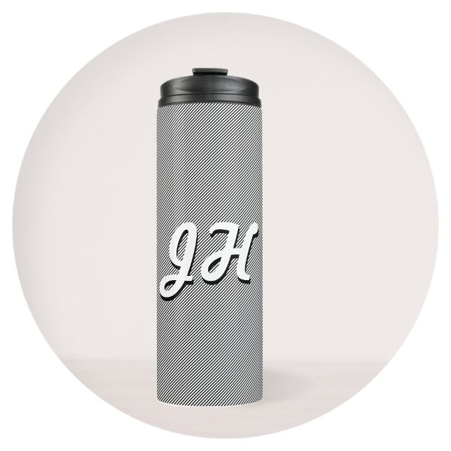 Thin Black & White Stripes | Retro-Styled Initials Thermal Tumbler (Creator Uploaded)