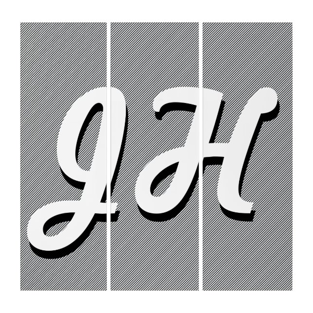 Thin Black & White Stripes | Retro-Styled Initials Triptych (Front)