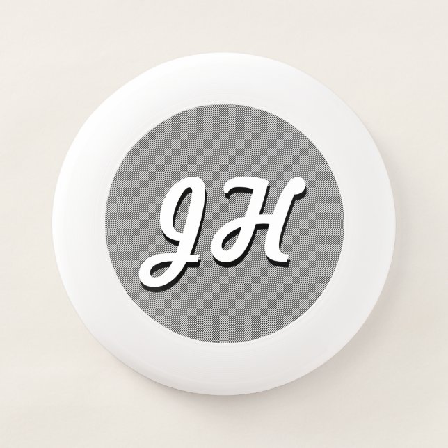 Thin Black & White Stripes | Retro-Styled Initials Wham-O Frisbee (Front)