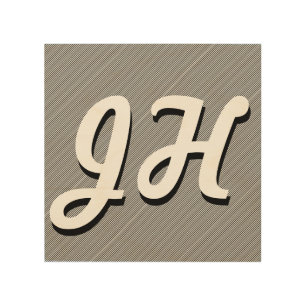 Thin Black & White Stripes Retro-Styled Initials Wood Wall Art