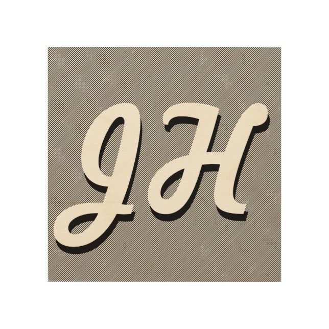Thin Black & White Stripes | Retro-Styled Initials Wood Wall Art (Front)