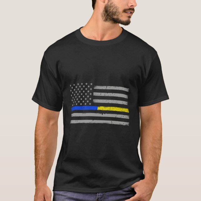 Thin Blue Gold Line Dispatcher Police Officer T-Shirt (Front)