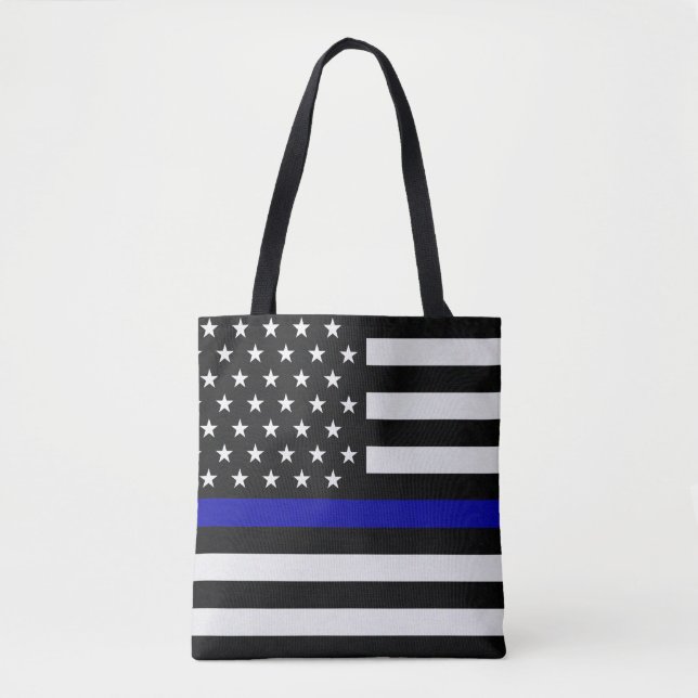 Thin Blue/Gray Line Flag Tote Bag (Front)