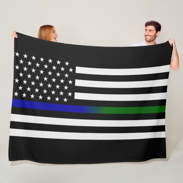 Thin Blue/Green Line Flag Fleece Blanket (In Situ)