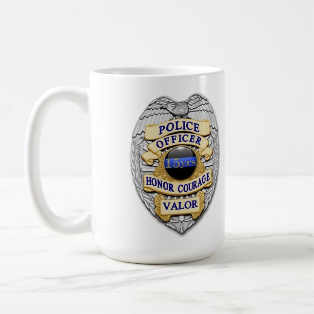 Thin Blue Line - 15 Yr Achievement Police Badge Coffee Mug (Left)