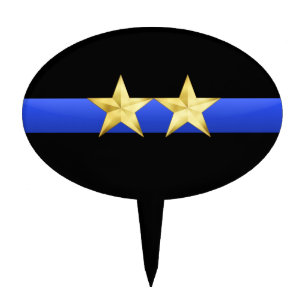 Thin Blue Line 2 Gold Stars Police Chief Rank Cake Topper